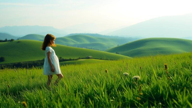 Niña soñando con caballos en la naturaleza
