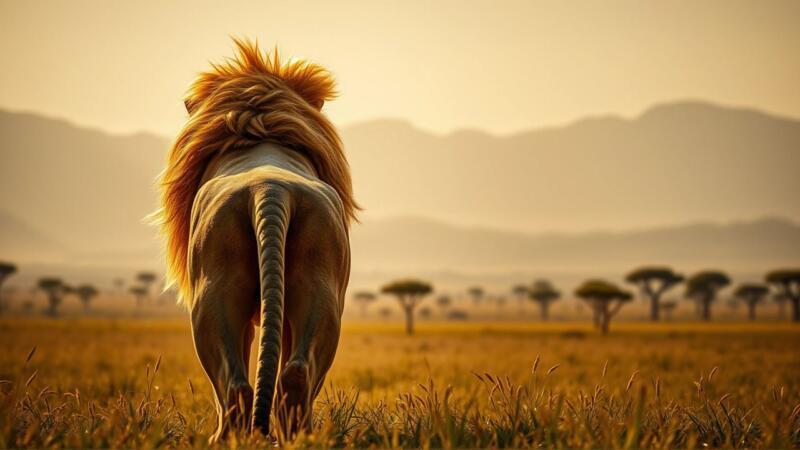 León majestuoso: poder, sueños y savana