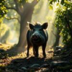 Jabalí salvaje soñador en un jardín encantado