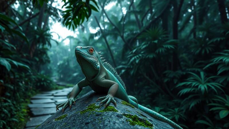 Iguana en selva: sueños de transformación y jade