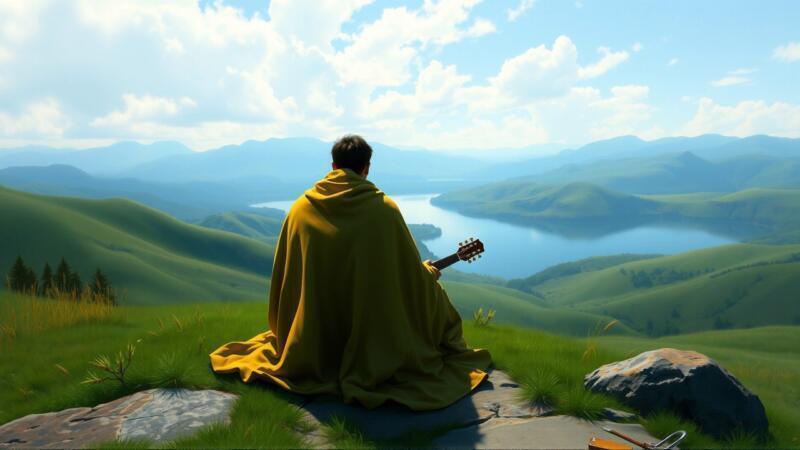 Sueño, saltamontes, paisaje, música, serenidad, misterio