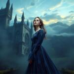 Mujer medieval soñando en castillo gótico