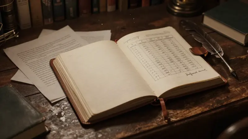 Escritorio antiguo de madera con un diario de sueños abierto y notas de investigación sobre la interpretación de sueños relacionados con exorcismos, iluminado tenuemente.