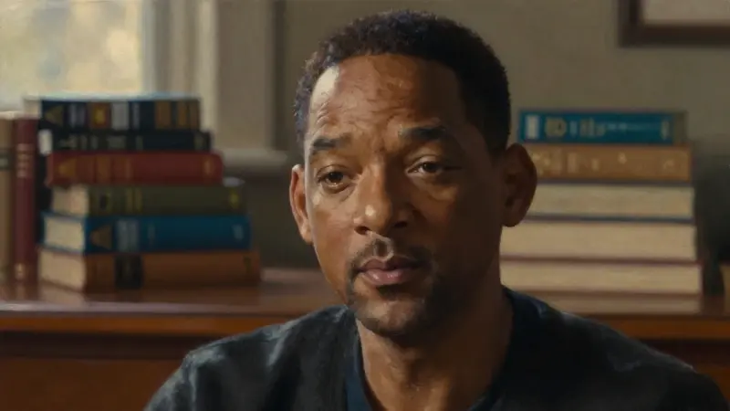 Retrato de Will Smith en un ambiente académico tenue, con libros de psicología desenfocados al fondo.