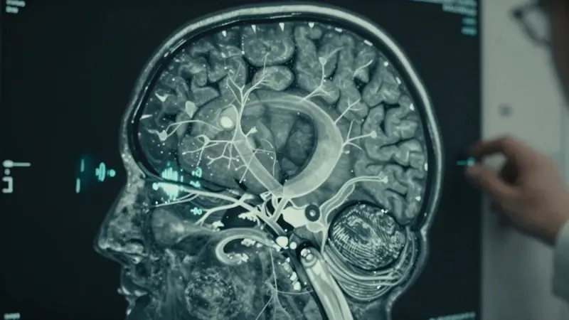 Escaneo cerebral en resonancia magnética con superposición de imágenes oníricas difusas, ilustrando la investigación sobre el olvido de los sueños y la actividad neuronal relacionada.